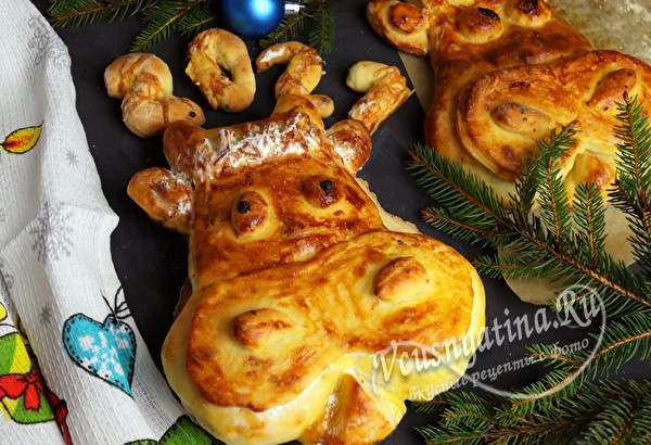 
			Закусочный новогодний хлеб в форме быка		